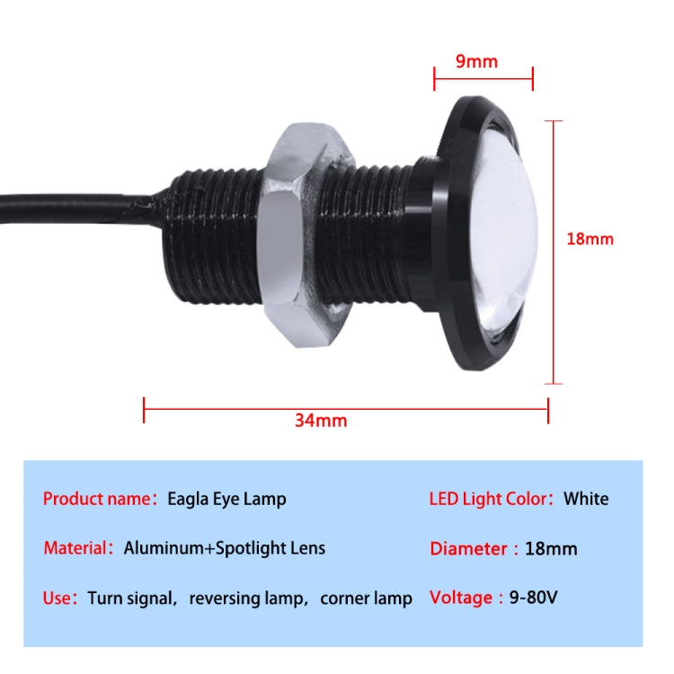 10 PCS 18mm 1.5W DC9-80V Motorcycle Eagle Eye Light Single Lens(White Light) - free shipping - PMC Jewellery - Order now!