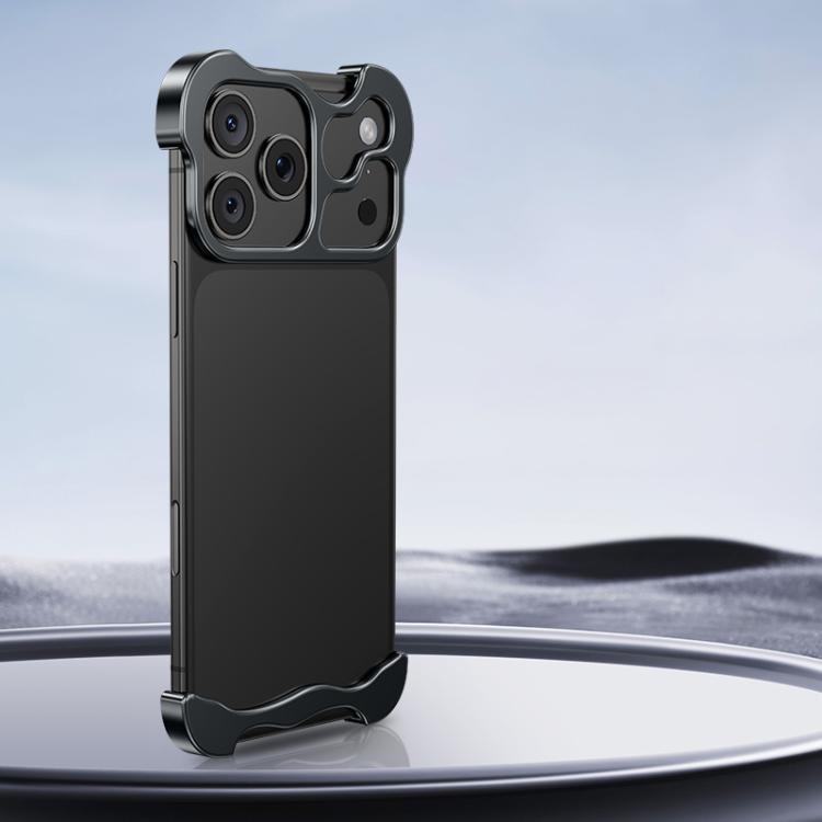 For iPhone 17 Pro Max Frameless Metal Corner Pad Phone Case with Lens Film(Black) - free shipping - PMC TechLife - Order now!