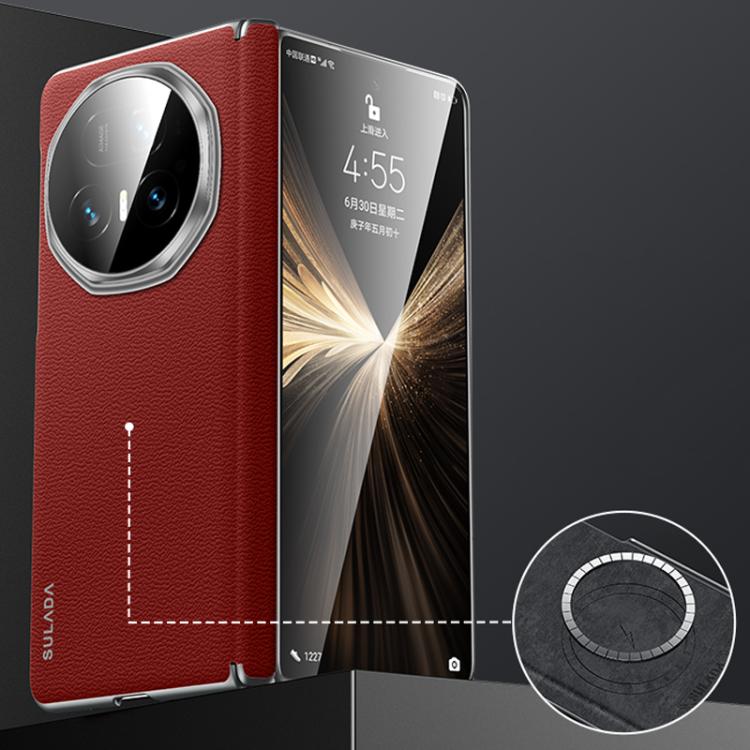 For Honor Magic V5 SULADA Frameless Top Layer Cowhide Leather PC Phone Case(Red) - free shipping - PMC TechLife - Order now!