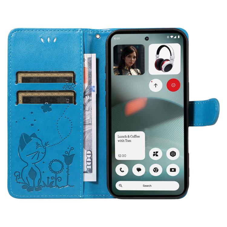 For Nothing Phone 3 Cat and Bee Embossed Flip Leather Phone Case(Blue) - free shipping - PMC TechLife - Order now!