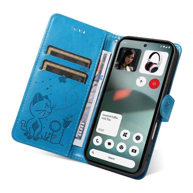 For Nothing Phone 3 Cat and Bee Embossed Flip Leather Phone Case(Blue) - free shipping - PMC TechLife - Order now!