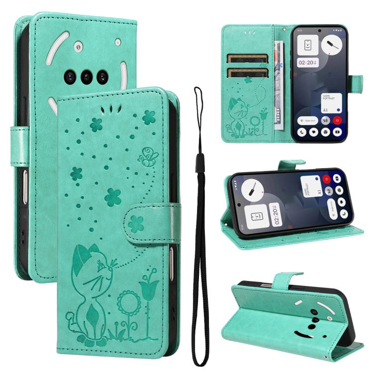 For Nothing Phone 3A Cat and Bee Embossed Flip Leather Phone Case(Green) - free shipping - PMC TechLife - Order now!