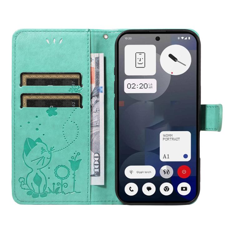 For Nothing Phone 3A Cat and Bee Embossed Flip Leather Phone Case(Green) - free shipping - PMC TechLife - Order now!