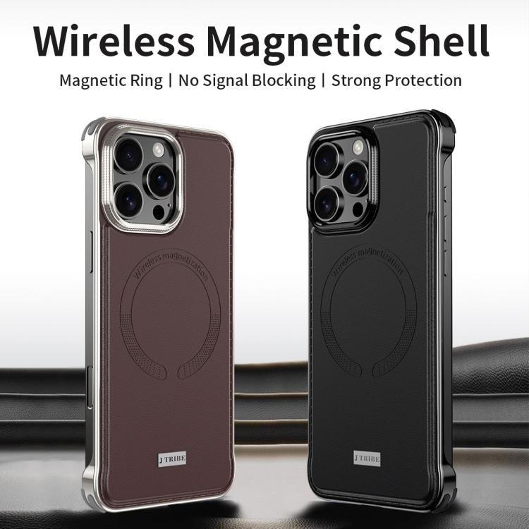 For iPhone 16 Pro J TRIBE Metal Frameless Plain Leather MagSafe Phone Case(Black) - free shipping - PMC TechLife - Order now!