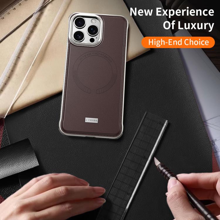 For iPhone 15 J TRIBE Metal Frameless Plain Leather MagSafe Phone Case(Black) - free shipping - PMC TechLife - Order now!