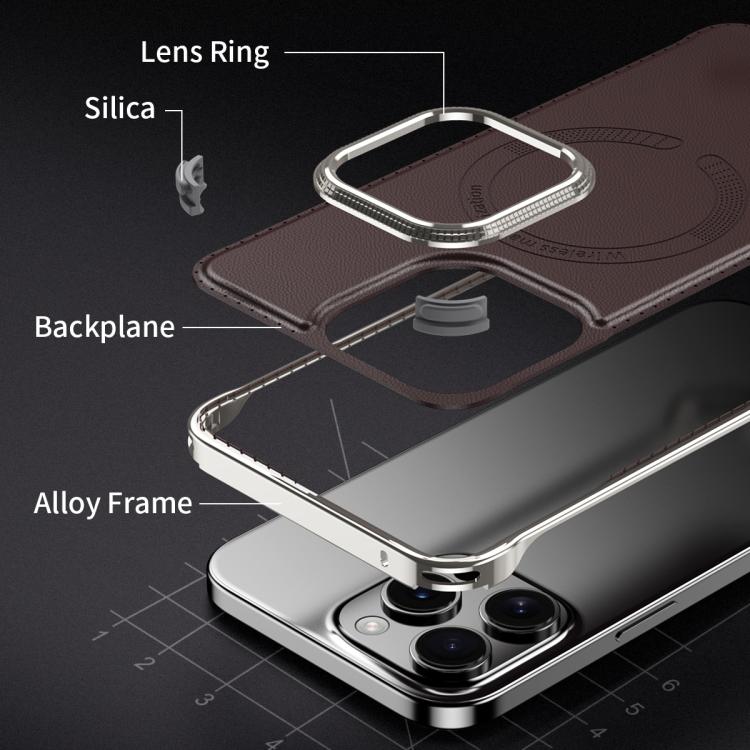 For iPhone 15 Pro J TRIBE Metal Frameless Plain Leather MagSafe Phone Case(Brown) - free shipping - PMC TechLife - Order now!