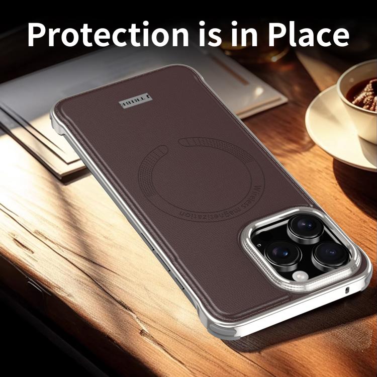 For iPhone 15 J TRIBE Metal Frameless Plain Leather MagSafe Phone Case(Black) - free shipping - PMC TechLife - Order now!