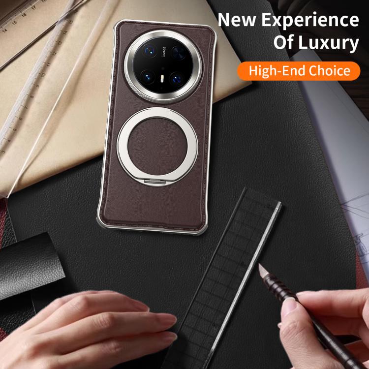 For Huawei Mate 70 Metal Frameless Plain Leather MagSafe Holder Phone Case(Brown) - free shipping - PMC TechLife - Order now!