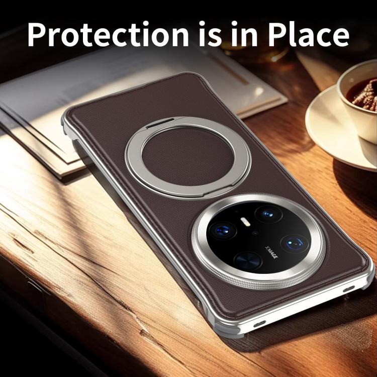 For Huawei Mate 70 Metal Frameless Plain Leather MagSafe Holder Phone Case(Brown) - free shipping - PMC TechLife - Order now!