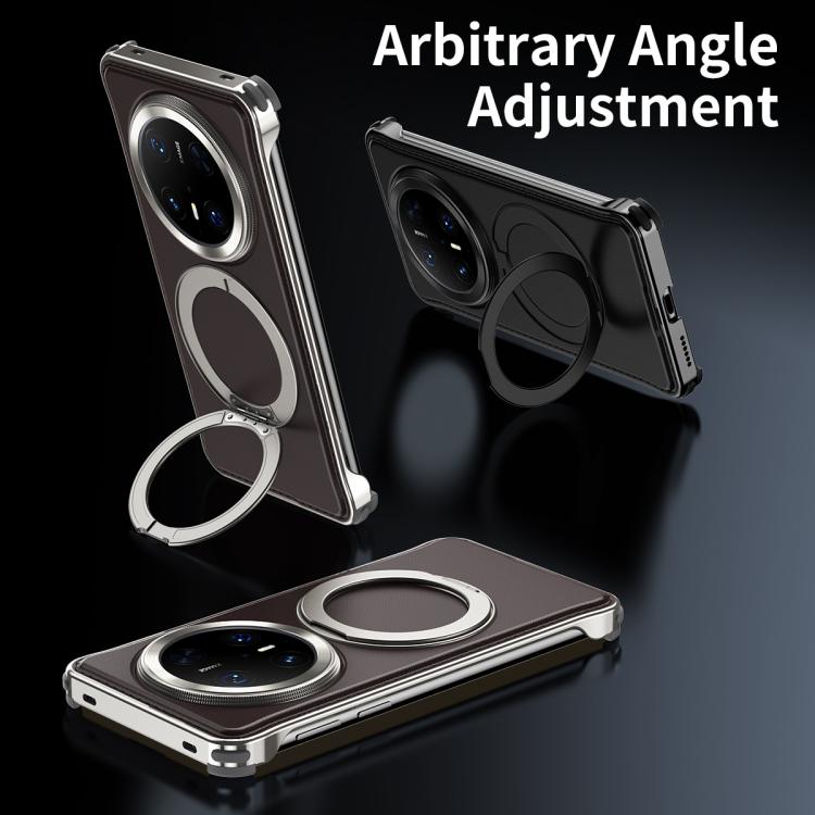 For Huawei Mate 70 Metal Frameless Plain Leather MagSafe Holder Phone Case(Black) - free shipping - PMC TechLife - Order now!