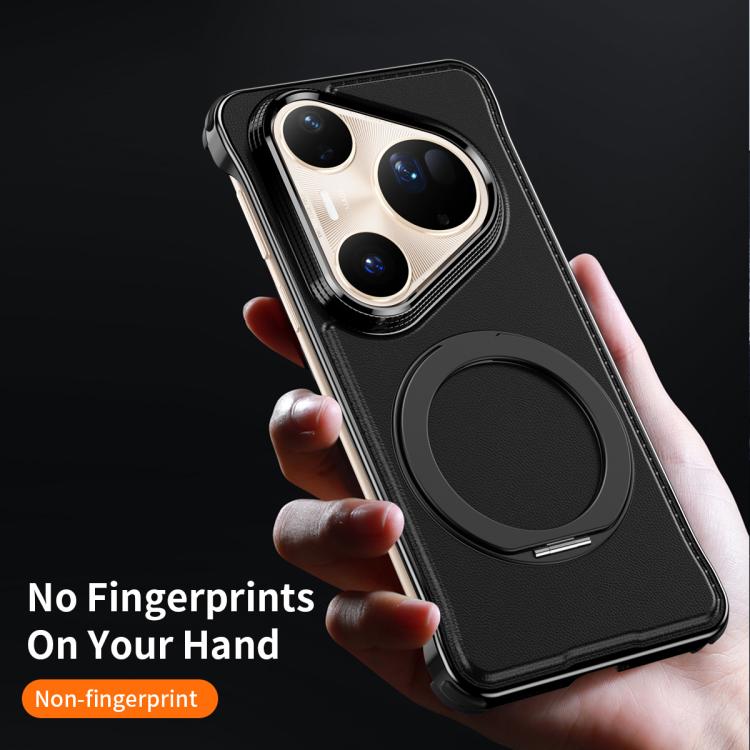 For Huawei Pura 80 Pro 5G Metal Frameless Plain Leather MagSafe Holder Phone Case(Black) - free shipping - PMC TechLife - Order now!
