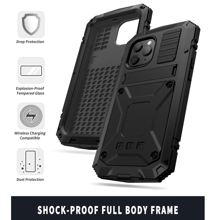 For iPhone 12 mini R-JUST Shockproof Waterproof Dust-proof Metal + Silicone Protective Case with Holder (Black) - free shipping - PMC TechLife - Order now!