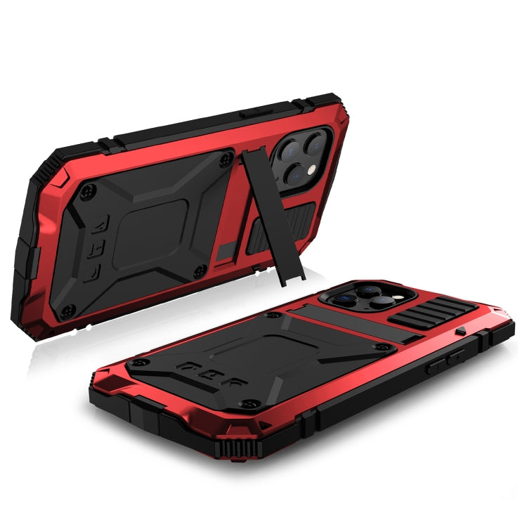 For iPhone 12 mini R-JUST Shockproof Waterproof Dust-proof Metal + Silicone Protective Case with Holder (Red) - iPhone 12 mini Cases by R-JUST | Online Shopping South Africa | PMC TechLife | Buy Now Pay Later Mobicred