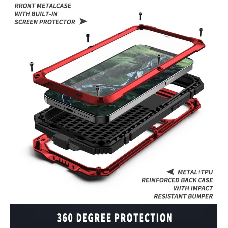 For iPhone 12 mini R-JUST Shockproof Waterproof Dust-proof Metal + Silicone Protective Case with Holder (Red) - iPhone 12 mini Cases by R-JUST | Online Shopping South Africa | PMC TechLife | Buy Now Pay Later Mobicred
