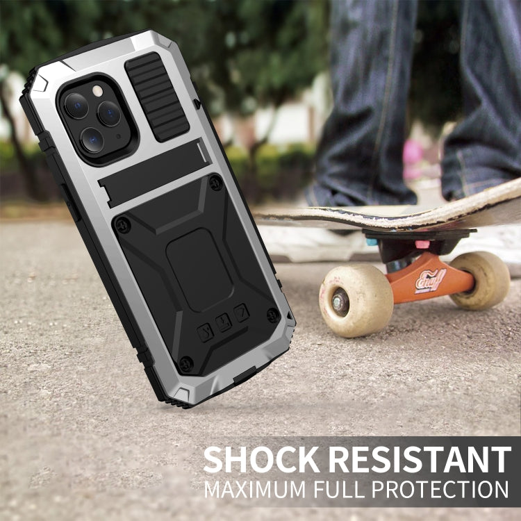 For iPhone 12 mini R-JUST Shockproof Waterproof Dust-proof Metal + Silicone Protective Case with Holder (Silver) - iPhone 12 mini Cases by R-JUST | Online Shopping South Africa | PMC TechLife | Buy Now Pay Later Mobicred