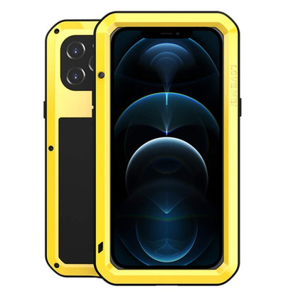 For iPhone 12 Pro Max LOVE MEI Metal Shockproof Life Waterproof Dustproof Protective Case(Yellow) - iPhone 12 Pro Max Cases by LOVE MEI | Online Shopping South Africa | PMC Jewellery | Buy Now Pay Later Mobicred