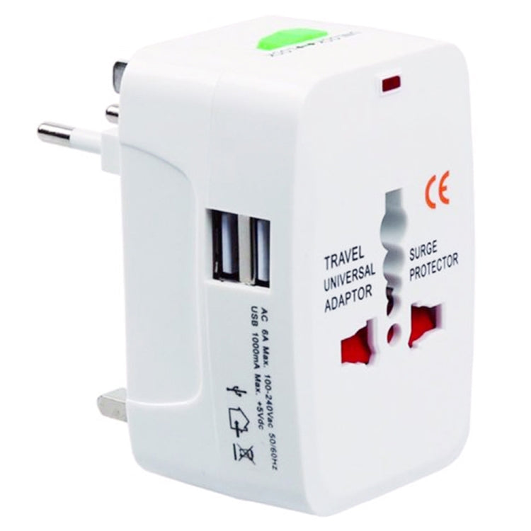 110-250V Multi-function Travel Universal Converter with Dual USB Interfaces, EU / UK / US / AU Plug(White) - USB Charger by PMC Jewellery | Online Shopping South Africa | PMC Jewellery | Buy Now Pay Later Mobicred