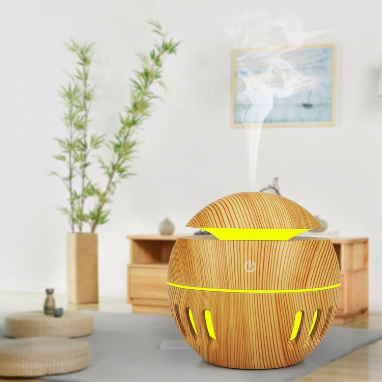 Wood Grain USB Hollowed-out Humidifier Seven Color Aromatherapy Lamp Automatic Alcohol Sprayer with Remote Control(Light Brown-3) - free shipping - PMC TechLife - Order now!