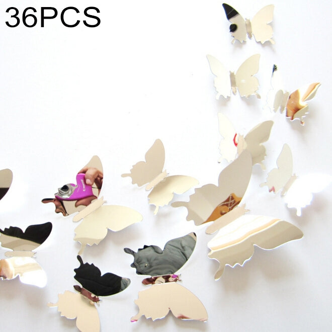 36 PCS Home Decoration Originality PC 3D Mirror Surface Butterfly Wall Paste - Decorative Mirrors by PMC TechLife | Online Shopping South Africa | PMC TechLife | Buy Now Pay Later Mobicred