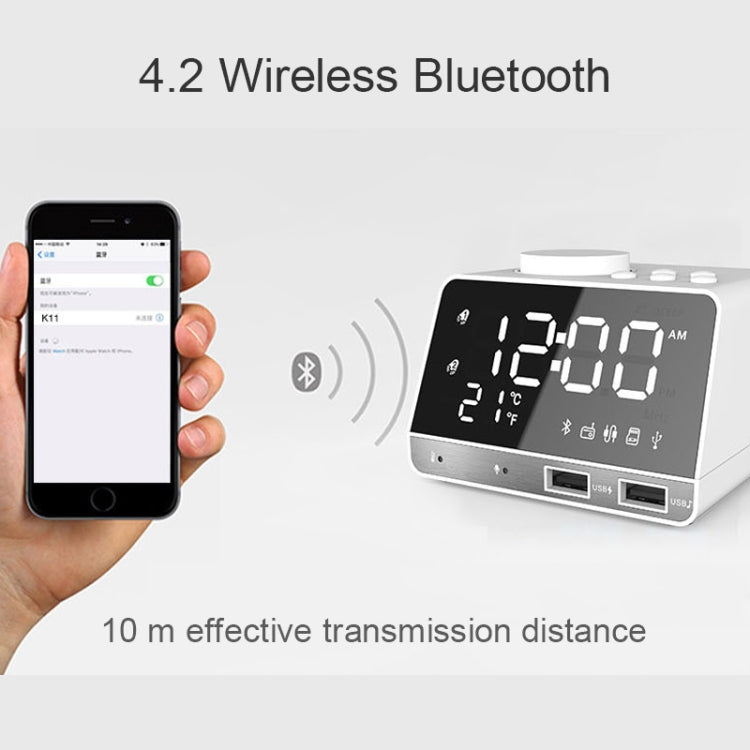 K11 Bluetooth Alarm Clock Speaker Creative Digital Music Clock Display Radio with Dual USB Interface, Support U Disk / TF Card / FM / AUX, UK Plug(Black) - Alarm Clocks by PMc TechLife | Online Shopping South Africa | PMc TechLife | Buy Now Pay Later Mobicred
