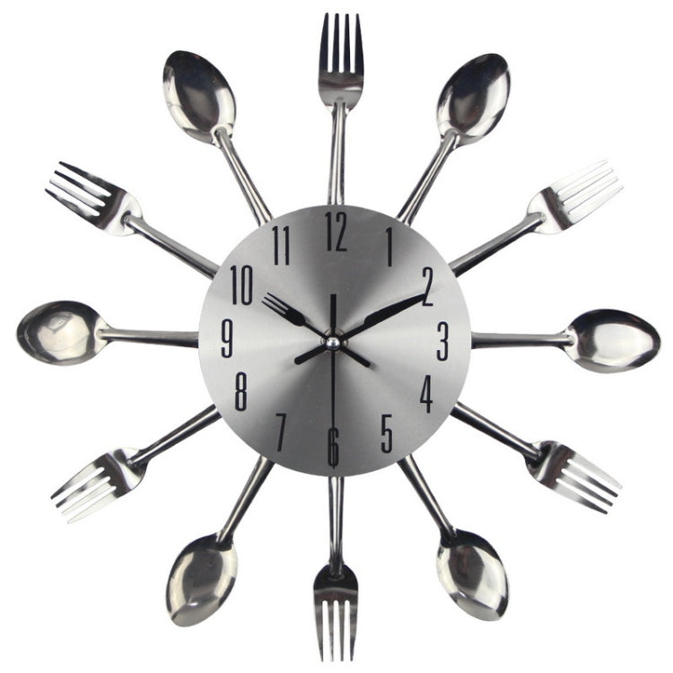 Cutlery Metal Kitchen Wall Clock Spoon Fork Creative Quartz Wall Mounted Clocks Modern Design Decorative Horloge, Silver - Wall Clock by PMc TechLife | Online Shopping South Africa | PMc TechLife | Buy Now Pay Later Mobicred