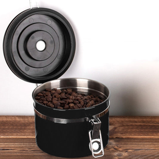 1200ml Stainless Steel Sealed Food Coffee Grounds Bean Storage Container with Built-in CO2 Gas Vent Valve & Calendar (Black) - Coffee Tools by PMC Jewellery | Online Shopping South Africa | PMC Jewellery | Buy Now Pay Later Mobicred