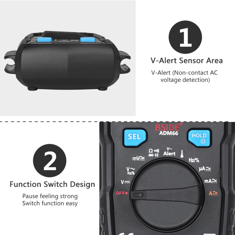 BSIDE ADM66 Handheld Household 6000 Count AC / DC Current Voltage Capacitor Automatic Range Multimeter with LCD Backlight & Card Slot Function - Digital Multimeter by BSIDE | Online Shopping South Africa | PMC Jewellery | Buy Now Pay Later Mobicred