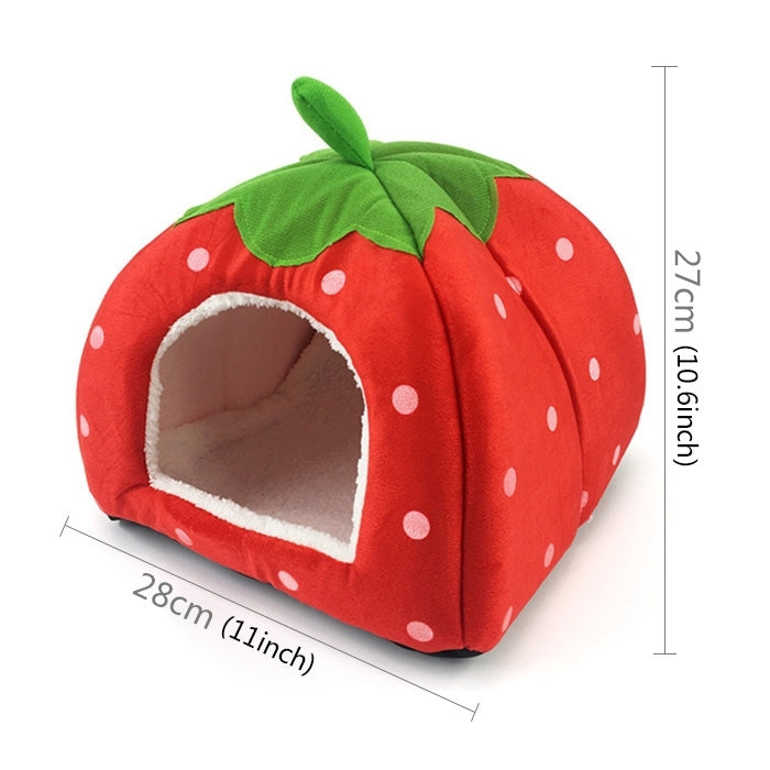 Strawberry Shaped Foldable Short Plush Pet House Nest, Size: S(Red) - Beds by PMC Jewellery | Online Shopping South Africa | PMC Jewellery