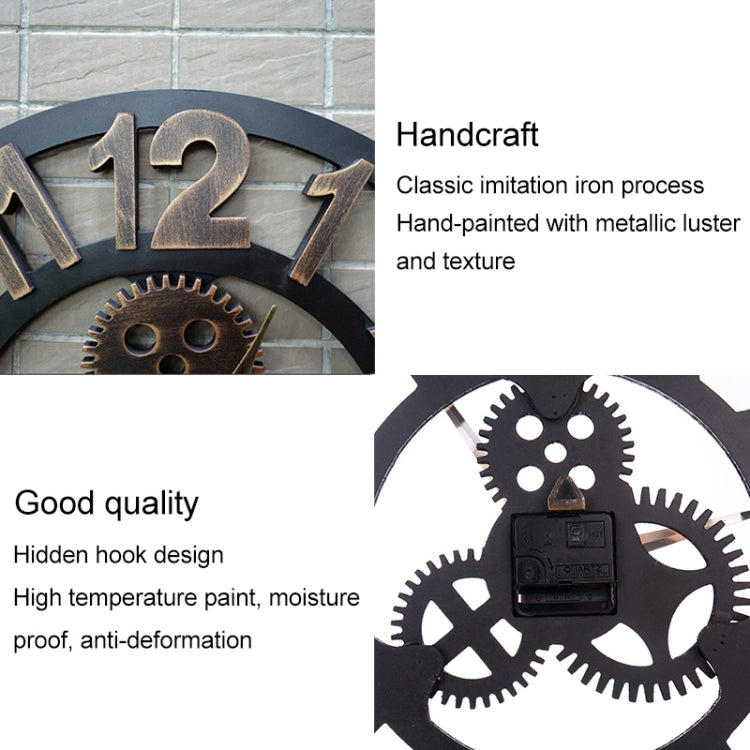 Retro Wooden Round Single-sided Gear Clock Number Wall Clock, Diameter: 40cm (Gold) - free shipping - PMc TechLife - Order now!