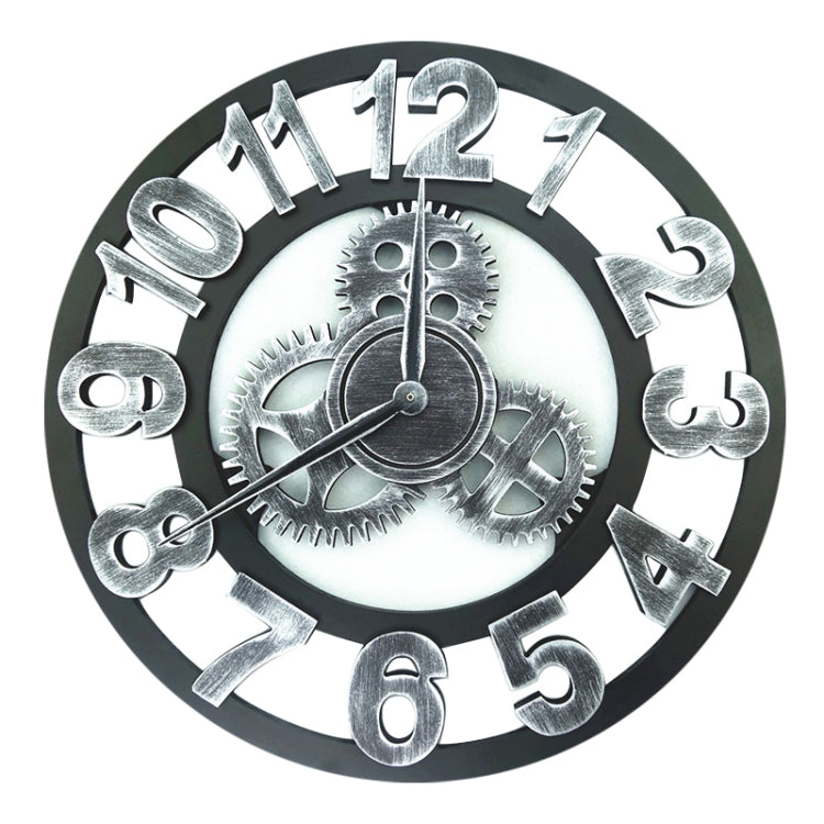 Retro Wooden Round Single-sided Gear Clock Number Wall Clock, Diameter: 45cm (Silver) - Wall Clock by PMc TechLife | Online Shopping South Africa | PMc TechLife | Buy Now Pay Later Mobicred