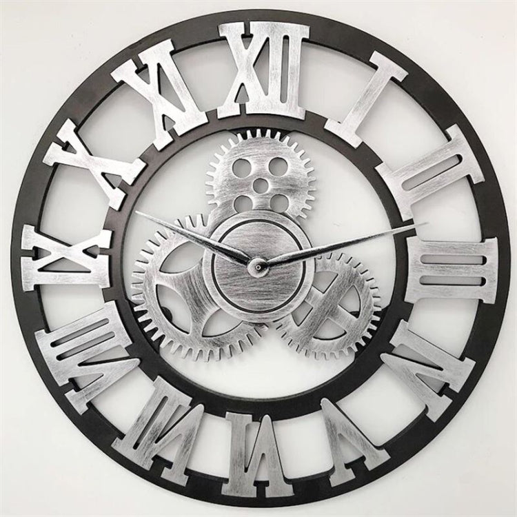 Retro Wooden Round Single-sided Gear Clock Rome Number Wall Clock, Diameter: 45cm (Silver) - Wall Clock by PMc TechLife | Online Shopping South Africa | PMc TechLife | Buy Now Pay Later Mobicred