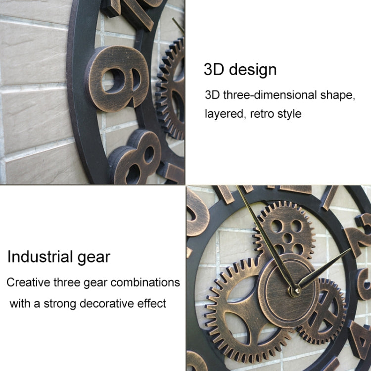 Retro Wooden Round Single-sided Gear Clock Rome Number Wall Clock, Diameter: 45cm (Silver) - Wall Clock by PMc TechLife | Online Shopping South Africa | PMc TechLife | Buy Now Pay Later Mobicred