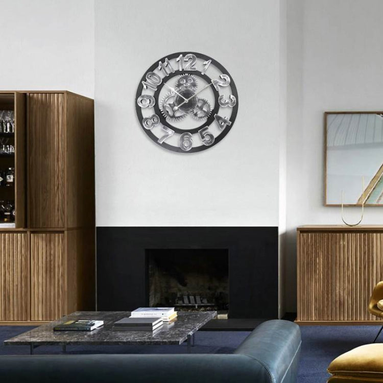 Retro Wooden Round Single-sided Gear Clock Number Wall Clock, Diameter: 50cm (Silver) - Wall Clock by PMc TechLife | Online Shopping South Africa | PMc TechLife | Buy Now Pay Later Mobicred