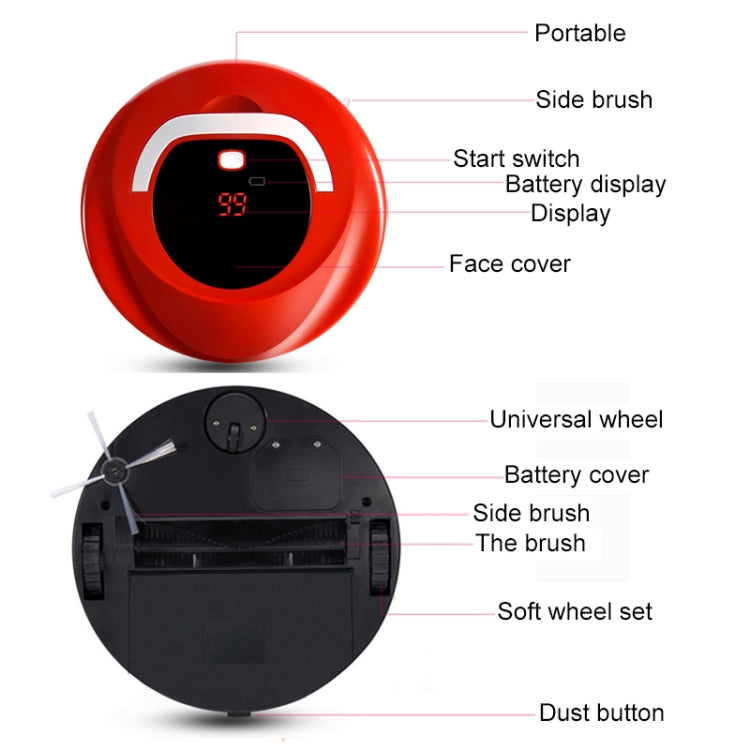FD-RSW(C) Smart Household Sweeping Machine Cleaner Robot(Red) - Robot Vacuum Cleaner by PMC TechLife | Online Shopping South Africa | PMC TechLife | Buy Now Pay Later Mobicred