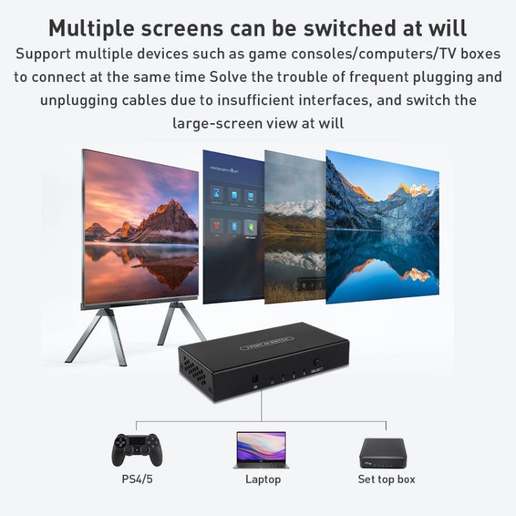 Measy SWH4631 4K 60Hz 3 In 1 Out HDMI Converter Switcher, Plug Type: EU Plug (Black) - free shipping - PMC Jewellery - Order now!