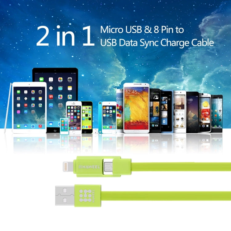 HAWEEL 1m 2 in 1 Micro USB & 8 Pin to USB Data Sync Charge Cable(Green) - Multifunction Cable by PMC TechLife | Online Shopping South Africa | PMC TechLife