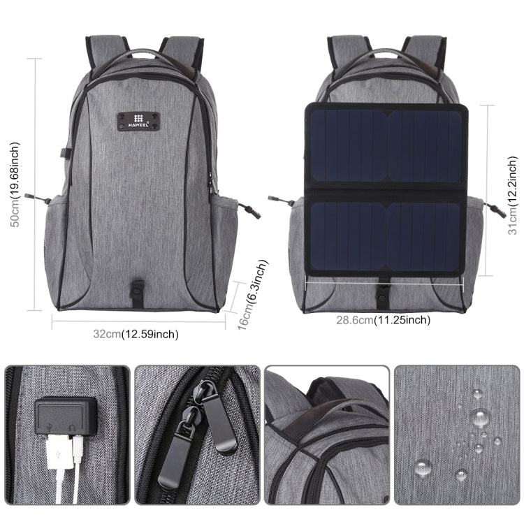 HAWEEL 14W Foldable Removable Solar Power Outdoor Portable Canvas Dual Shoulders Laptop Backpack, USB Output: 5V 2.1A Max(Grey) - free shipping - PMC Jewellery - Order now!