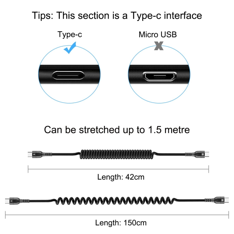 HAWEEL 1.5m 5A USB-C / Type-C to USB-C / Type-C Retractable Coiled PD Fast Charging Cable - USB-C & Type-C Cable by HAWEEL | Online Shopping South Africa | PMC TechLife | Buy Now Pay Later Mobicred