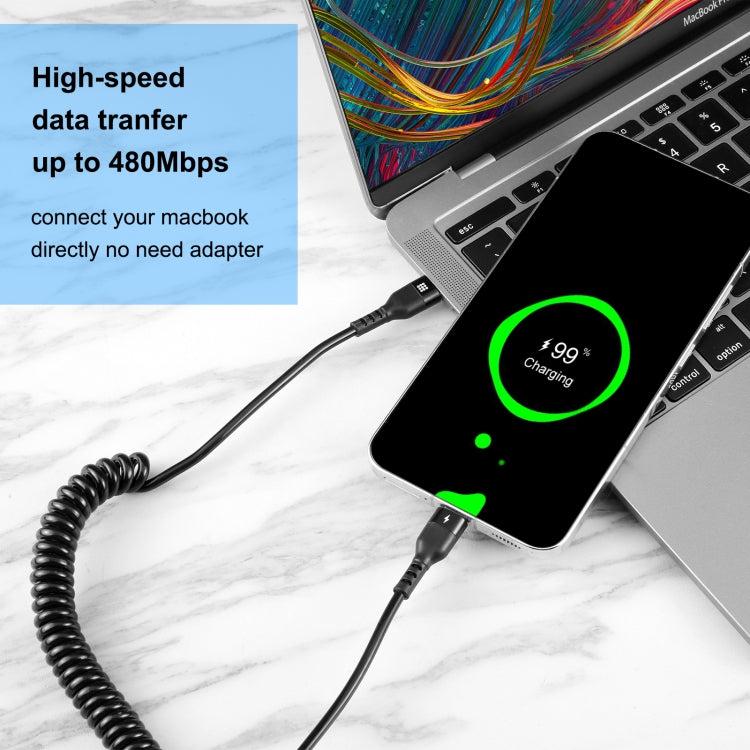 HAWEEL 1.5m 5A USB-C / Type-C to USB-C / Type-C Retractable Coiled PD Fast Charging Cable - USB-C & Type-C Cable by HAWEEL | Online Shopping South Africa | PMC Jewellery