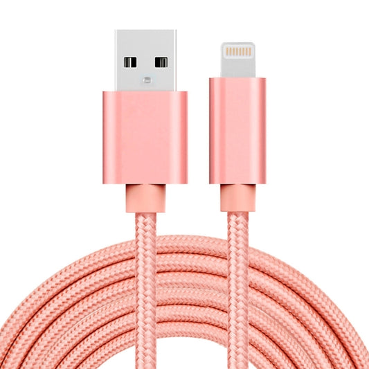 3m 3A Woven Style Metal Head 8 Pin to USB Data / Charger Cable(Rose Gold) - Normal Style Cable by PMC Jewellery | Online Shopping South Africa | PMC Jewellery | Buy Now Pay Later Mobicred