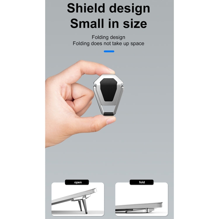 2 PCS R-JUST BJ01 Universal Stickable Shield Shape Laptop Foldable Stand(Silver) - free shipping - PMC TechLife - Order now!