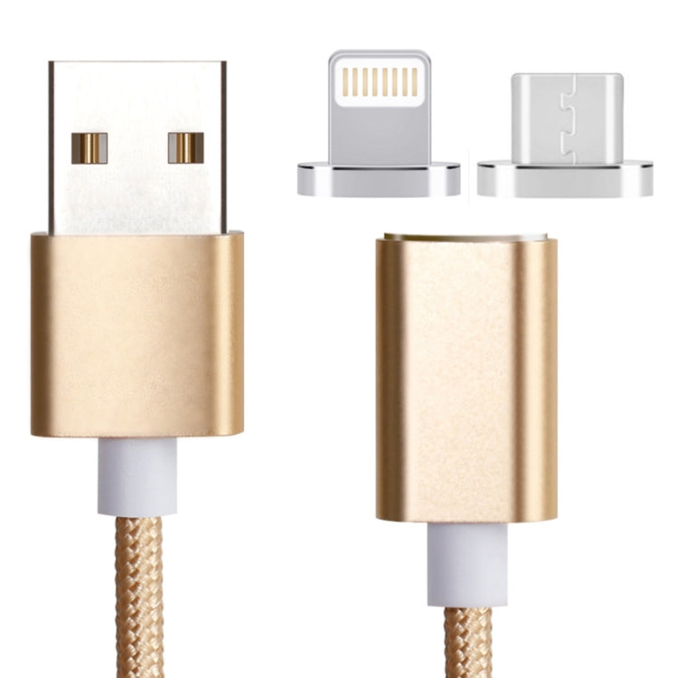 2 in 1 5V 2A Micro USB & 8 Pin to USB 2.0 Weave Style Magnetic Data Cable, Cable Length: 1.2m(Gold) - Charging Cable & Head by PMC Jewellery | Online Shopping South Africa | PMC Jewellery | Buy Now Pay Later Mobicred