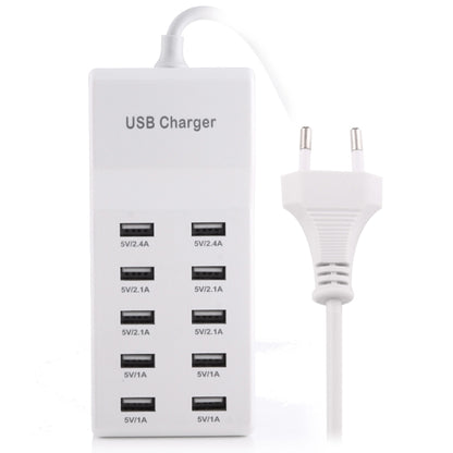 5V 2.4A / 2.1A / 1A 10-Port USB Charger Adapter, EU Plug(White) - Multifunction Charger by PMC Jewellery | Online Shopping South Africa | PMC Jewellery | Buy Now Pay Later Mobicred