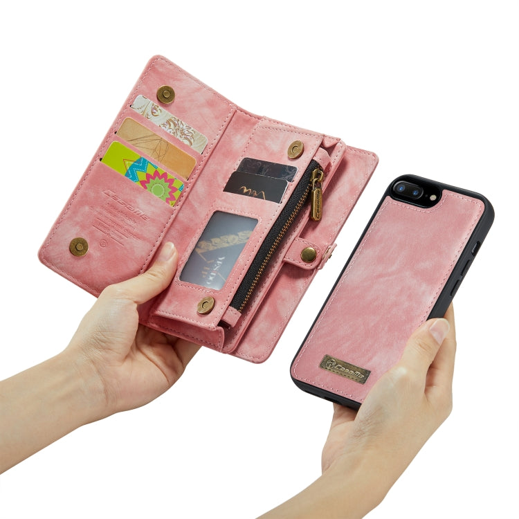 CaseMe for iPhone 8 Plus & 7 Plus   Multifunctional Leather Billfold with Detachable Magnetic PC Back Protective Case & Holder & 11 Card Slots & 3 Cash Slots & 1 Zipper Wallet & 2 Photo Frames & 3 Magnetic Clasps (Pink) - More iPhone Cases by CaseMe | Online Shopping South Africa | PMC Jewellery | Buy Now Pay Later Mobicred