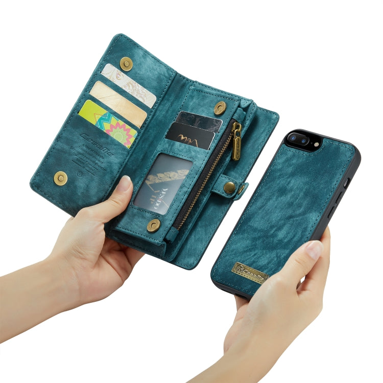 CaseMe for iPhone 8 Plus & 7 Plus   Multifunctional Leather Billfold with Detachable Magnetic PC Back Protective Case & Holder & 11 Card Slots & 3 Cash Slots & 1 Zipper Wallet & 2 Photo Frames & 3 Magnetic Clasps(Blue) - More iPhone Cases by CaseMe | Online Shopping South Africa | PMC Jewellery | Buy Now Pay Later Mobicred