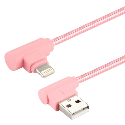 25cm Nylon Weave Style USB to 8 Pin Double Elbow Charging Cable(Pink) - Normal Style Cable by PMC Jewellery | Online Shopping South Africa | PMC Jewellery | Buy Now Pay Later Mobicred