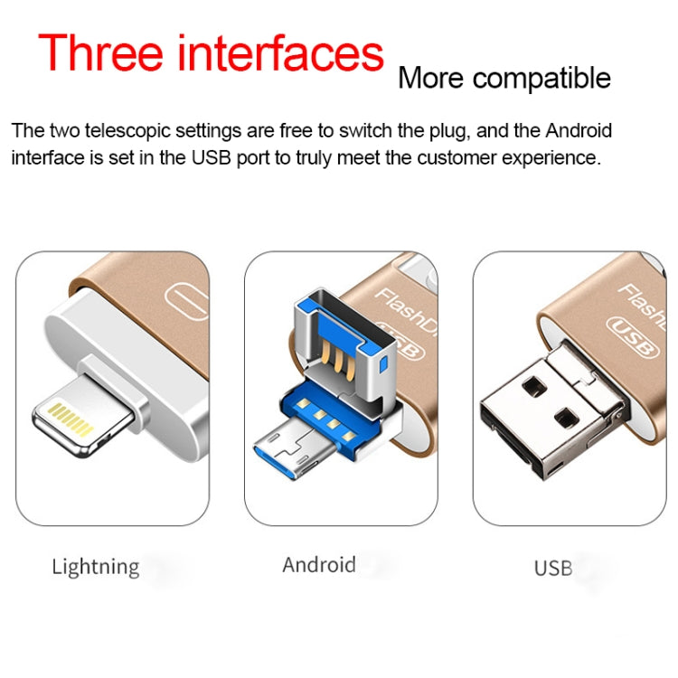 32GB USB 3.0 + 8 Pin + Mirco USB Android iPhone Computer Dual-use Metal Flash Drive (Silver) - U Disk & Card Reader by PMC Jewellery | Online Shopping South Africa | PMC Jewellery | Buy Now Pay Later Mobicred