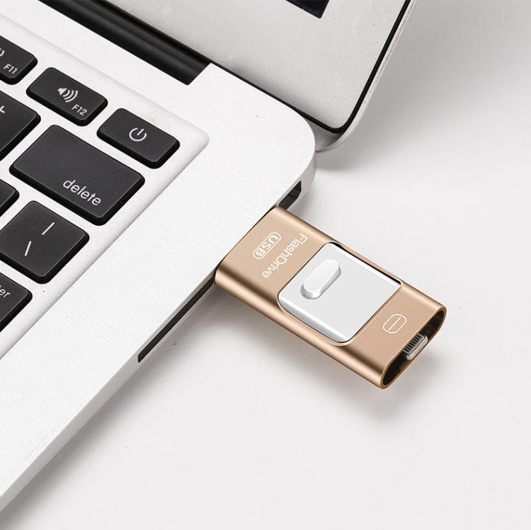 128GB USB 3.0 + 8 Pin + Mirco USB Android iPhone Computer Dual-use Metal Flash Drive (Gold) - U Disk & Card Reader by PMC Jewellery | Online Shopping South Africa | PMC Jewellery | Buy Now Pay Later Mobicred