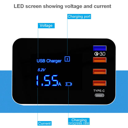 CDA33Q 40W QC 3.0 USB + 3 USB Ports + USB-C / Type-C Ports Multi-function Charger with LED Display, AU Plug - Multifunction Charger by PMC Jewellery | Online Shopping South Africa | PMC Jewellery | Buy Now Pay Later Mobicred