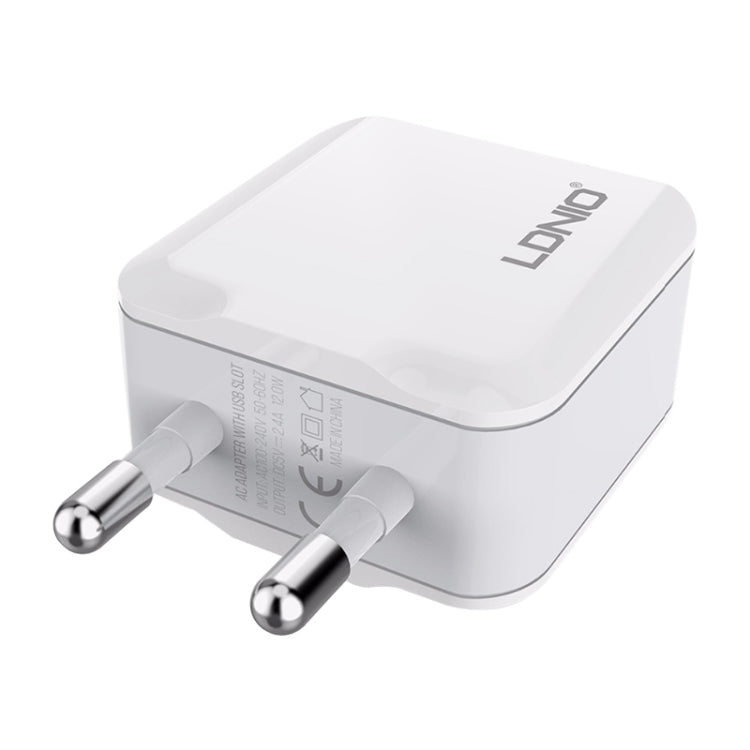LDNIO A2201 2.4A Dual USB Charging Head Travel Direct Charge Mobile Phone Adapter Charger With 8 Pin Data Cable(EU Plug) - free shipping - PMC Jewellery - Order now!